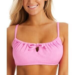 Jessica Simpson Sweet Daisy Drawstring Bikini Top Size L Pink New Floral Texture